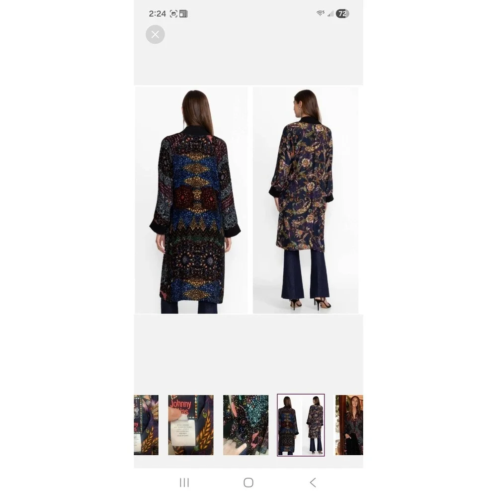 Johnny Was Reversible Silk Duster Cardigan Burnout Velvet Floral Paisley Small - Picture 7 of 9